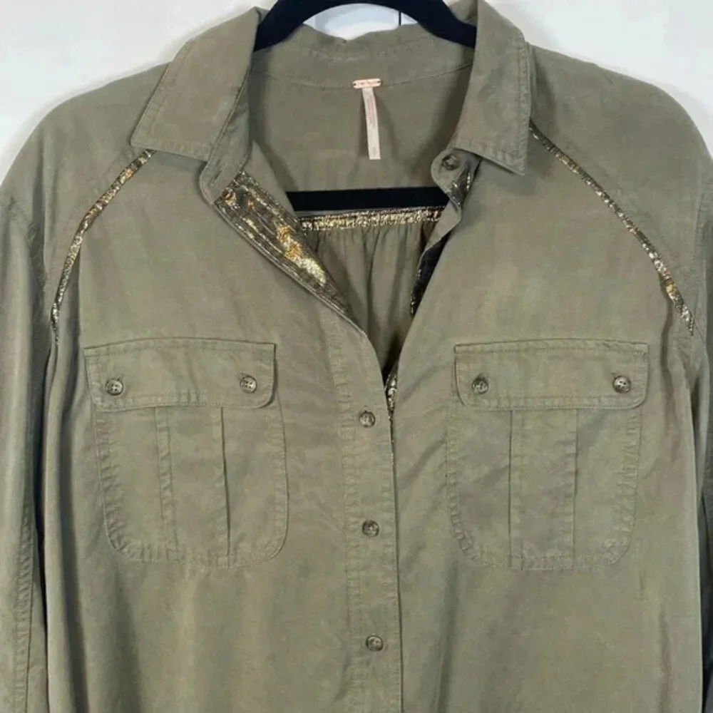 Free PeopleDark army Green button down shirtsmall - Picture 2 of 7